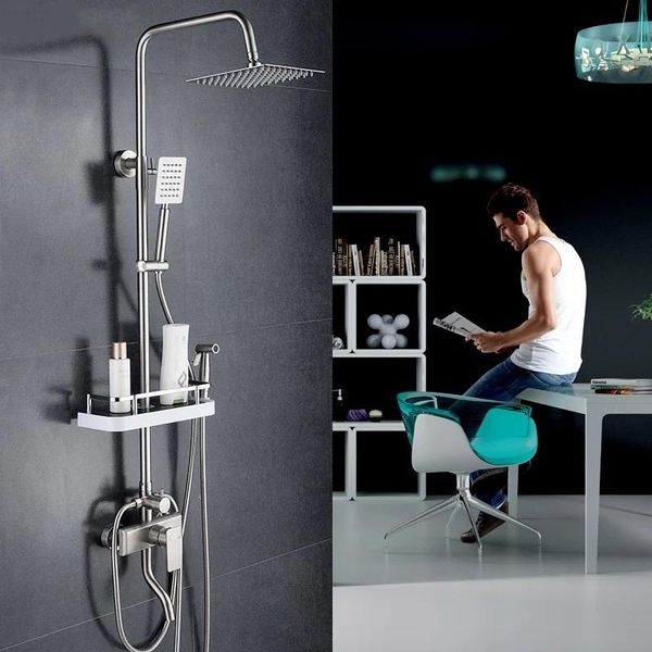 

brush nickel bathroom shower rainfall bathtub kit brushed set wall and cold sets