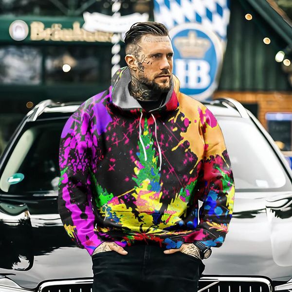 

men's hoodies & sweatshirts 3d printing color leaf hoodie pullover fashion women's hooded sweatshirt street hip hop loose clothing, Black