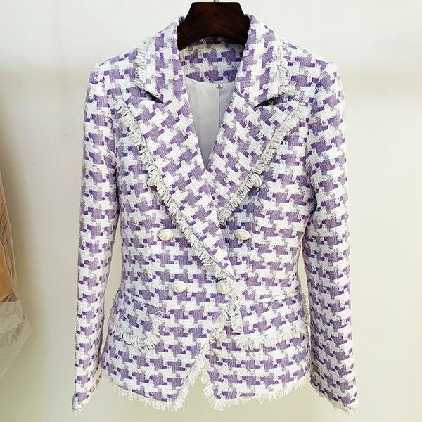 

women's suits & blazers pink purple houndstooth plaid blazer women autumn winter woolen jacket double breasted white button 2021 dropsh, White;black