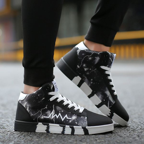 

new mid high casual men's plush fashion cloth shoes in autumn of 2019, Black