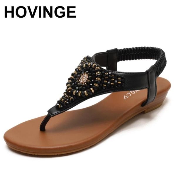 

sandals hovinge flip-toe women's flat 2021 fashion summer sequins beaded rhinestone roman outdoor beach open toe, Black
