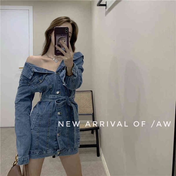 

casual dresses women fashion with belt denim mini dress fishion long sleeve female vestidos sv1d, Black;gray