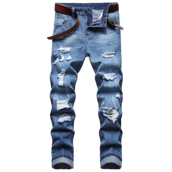

men's jeans 2022 ripped youth fashion casual denim trousers, Blue