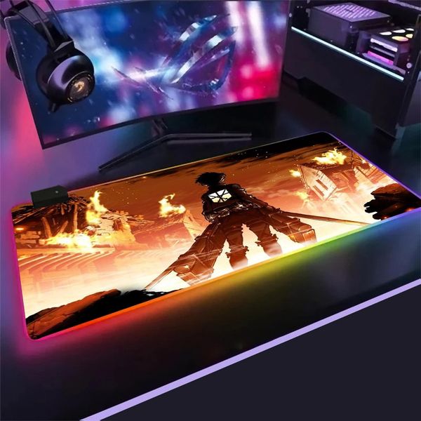 RGB Anime Attack on Titan Anime Mouse Pad Gaming Computer Mousepad LED Large Gamer Mausepad Tappeto Tappetino per mouse con tastiera a LED grande