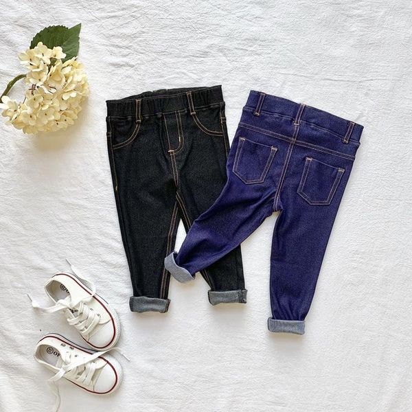

baby girl kids jeans trousers infant girls soft leggings denim knitted pant children clothes 1-5 years fashion full length pants, Blue