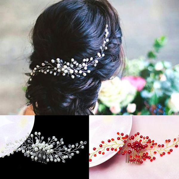 

hair clips & barrettes fashion korean women comb bride wedding clip handmade flowers beads decoration ladies hairs accessories, Golden;silver
