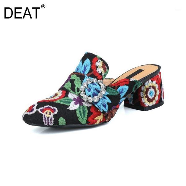 

slippers [deat] 2021 spring summer pumps round toe crystal embroider flower traditional style women shoes fashion 10h3021, Black