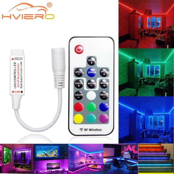 Mini LED RGB Uzaktan Kumanda DC5-24V 17key RF Kablosuz 4Pin Kadın DC ile 5050 12A Strip Bant Aydınlatma