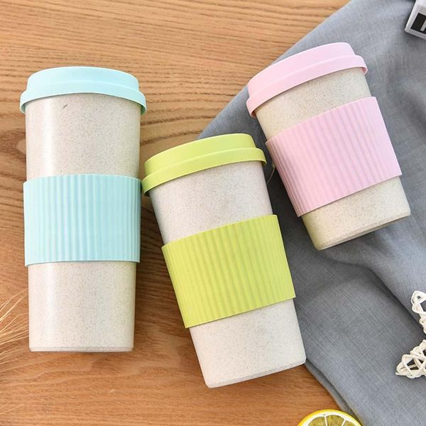 

350/450/550ml wheat straw travel coffee mugs cup with lid&stir easy to go portable mug for outdoor camping hiking picnic