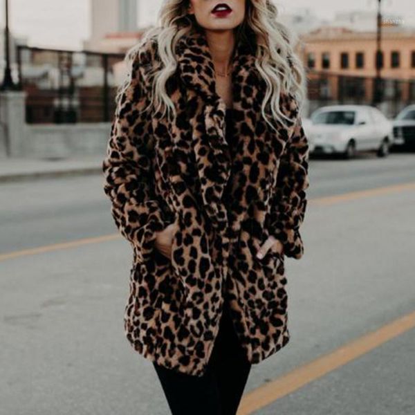 

women's fur & faux leopard coat women winter fashion long streetwear office ladies causal warm jacket overcoat1 qawm, Black