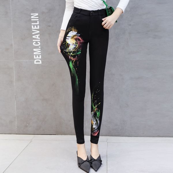 

d 1183 black european spring new european goods in waist pants tight pants leggings stretch pants and feet outside woman, Blue