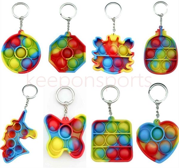 

dhl fidget toys key chain bubble keychain pioneer puzzle silicone decompression anti stress relief finger toy ball funny shapes