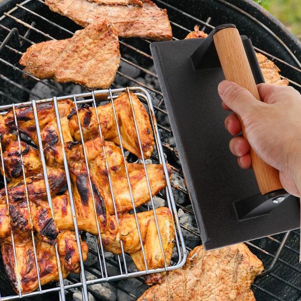 

dishes & plates 1 pc convenient grill press hand-held grilling plate creative bbq (black)