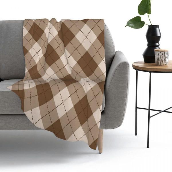 

blankets plaid diamond beige throw blanket bedspread bed sofa flannel warm bedding home travel thick child
