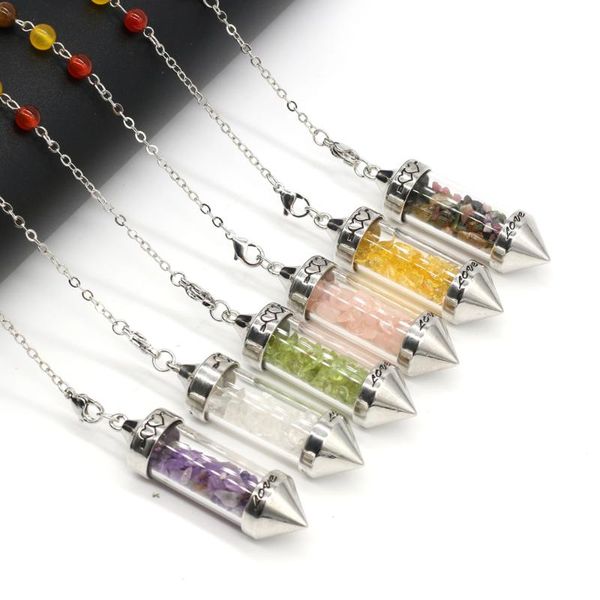 

keychains natural stone ling pendulum seven chakras gravel wishing bottle effect hypnotic healing bedside decorations, Silver