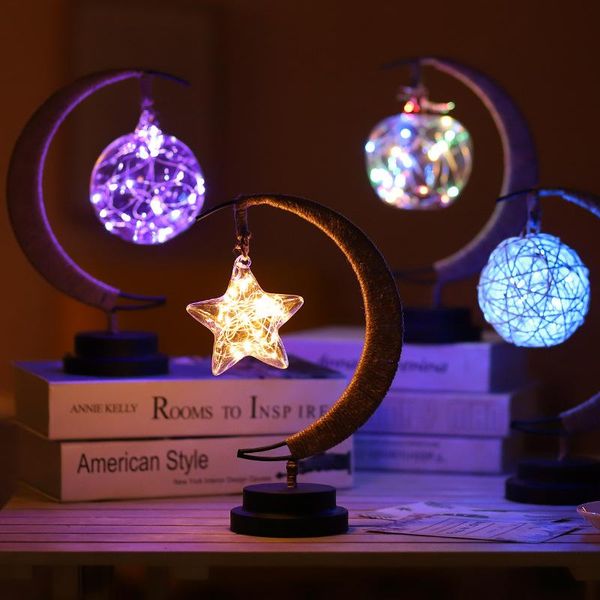 

table lamps led star moon light sepak takraw apple christmas handmade twine iron battery usb bedroom decoration night