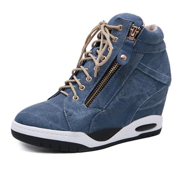 

boots spring autumn style black blue denim side zipper street gothic women's short lace up casual ladies vulcanized shoes