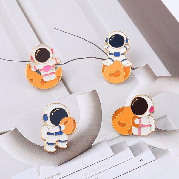

explore the planet enamel pin custom astronaut metal brooches bag badge childlike cartoon jewelry pins up gift for kids, Blue