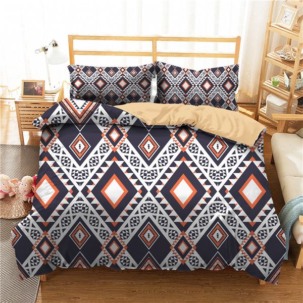 

retro ethnic style geometric print bed linen 3d plaid custom duvet cover set queen king size bed cover qulit cover for woman man