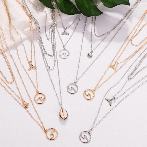 

fashion multi-layered silver color shell pendant necklaces for women charm classic long necklace boho jewelry