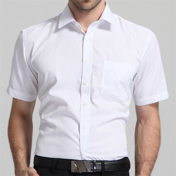 

men's regular-fit summer short sleeve solid classic shirt single patch pocket formal business work office basic dress shirts 210714, White;black