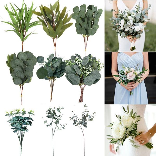 

5pcs diy willow eucalyptus green plant branches for vase floral arrangements bride holding flowers accessories holiday decor decorative & wr