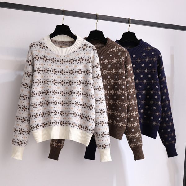 

women of vintage autumn korean winter harajuku christmas snowflake woman long sleeve sweater oversize mesh pull femme, White;black