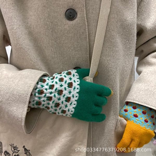 

five fingers gloves touch screen ladies winter pure cotton cycling insulation skin-friendly contrast color stitching fashion simple economy, Blue;gray