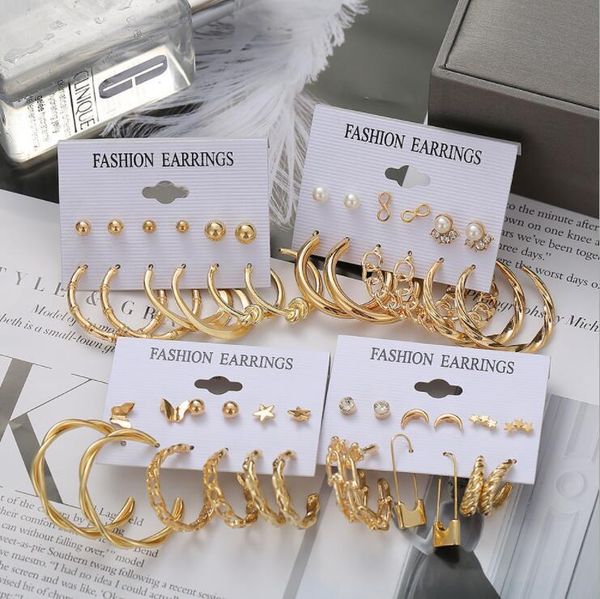 

hoop & huggie fashion pearl earrings set for women geometirc gold metal circle brincos 2021 trend jewelry gift, Golden;silver
