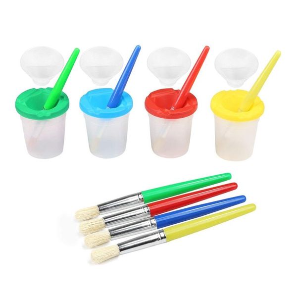 

colors spill-proof paint bottles with lids and 4 pieces assorted brushes for children craft tools