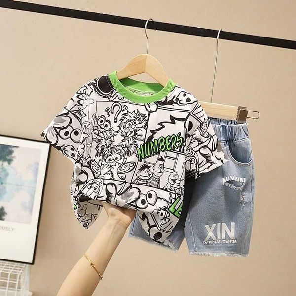 

baby big boys kids shirt 2021 fashion dots boy summer clothing set t shirt+pants children boys clothes sets 2-10 years x0802, White