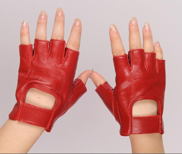 

five fingers gloves women' fashion semi-finger genuine leather cutout female fingerless sheepskin girls sports r027, Blue;gray