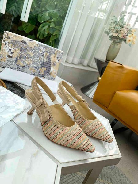 

dress shoes classic high-heeled sandals gladiator knit embroidery striped pointed sandalss fashionable letter cloth ladies ri, Black