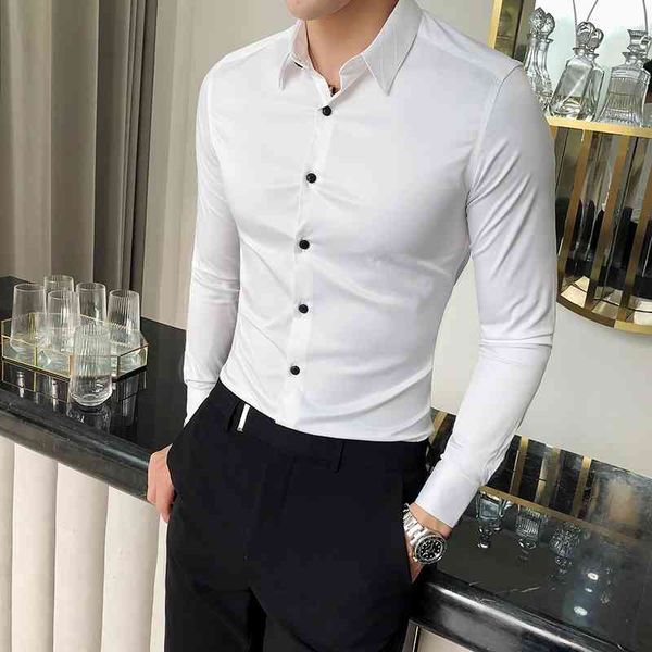 

silk shirt men spring long sleeve s dress s solid simple all match slim fit business formal wear 210721, White;black