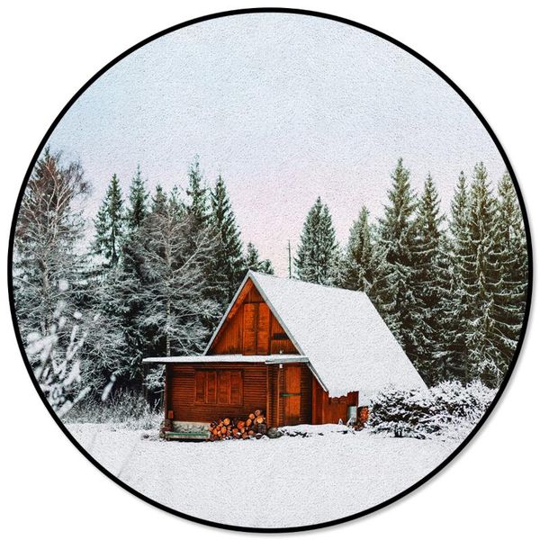 

carpets winter cabin scenery round rug for living room home decor kids children's bedroom area rugs mats