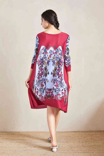 

dress miyake retro print fold with three quarter, Black;gray