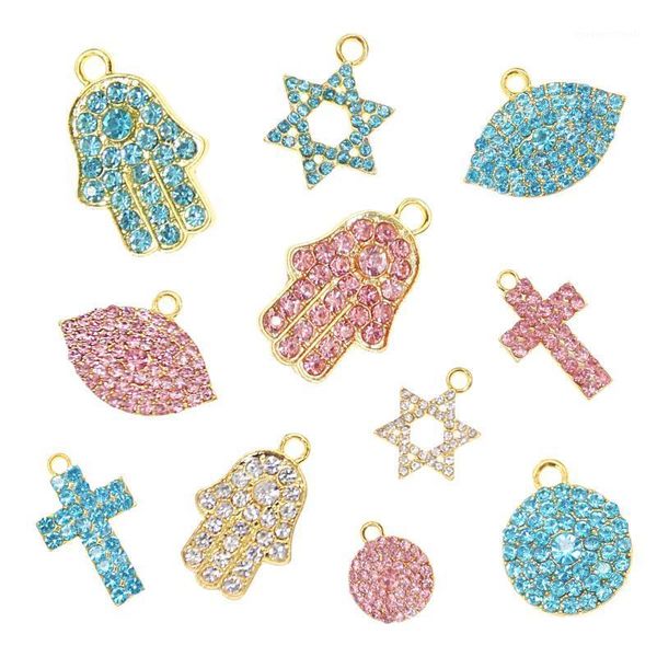 

diy islamic charm for pin chain gold full rhinestone crystal round star hand eyes snow cross islam baby charm pendant1, Gray