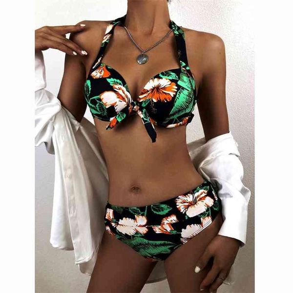 Plus Size Swimsuits para Mulheres Swimwear Feminino Terno de Banho Push Up Bikinis High Waisted Bikini Set Natação Beachwear 210629