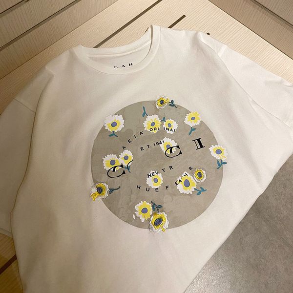 

luxury design summer simple fresh style daisy embroidery print round neck short sleeve t-shirt co120288, White