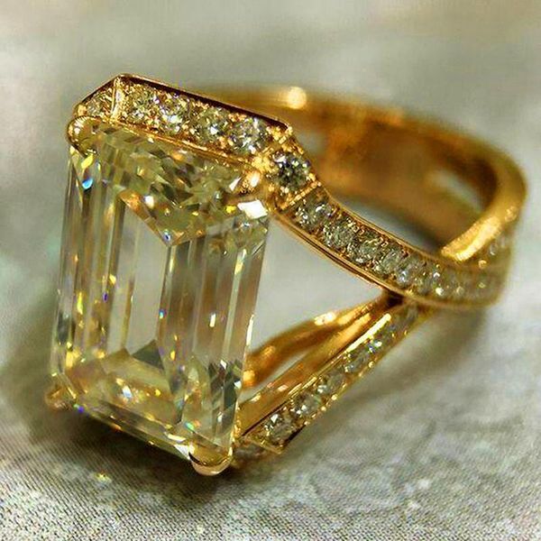 

cluster rings luxury female big suqare ring unique style crystal yellow gold filled wedding fashion promise engagement for women, Golden;silver