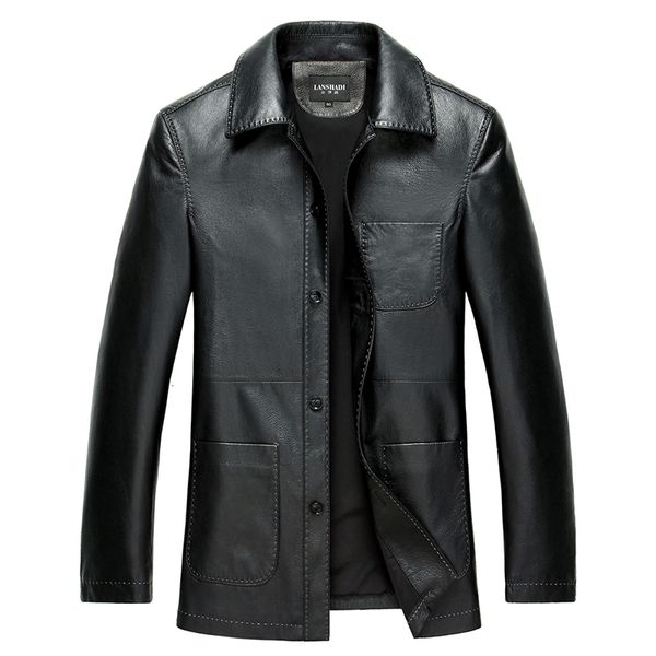 

men's leather & faux geniune jacket for trench coat spring autumn plus size jaqueta de couro 159106 mf144 esbt, Black