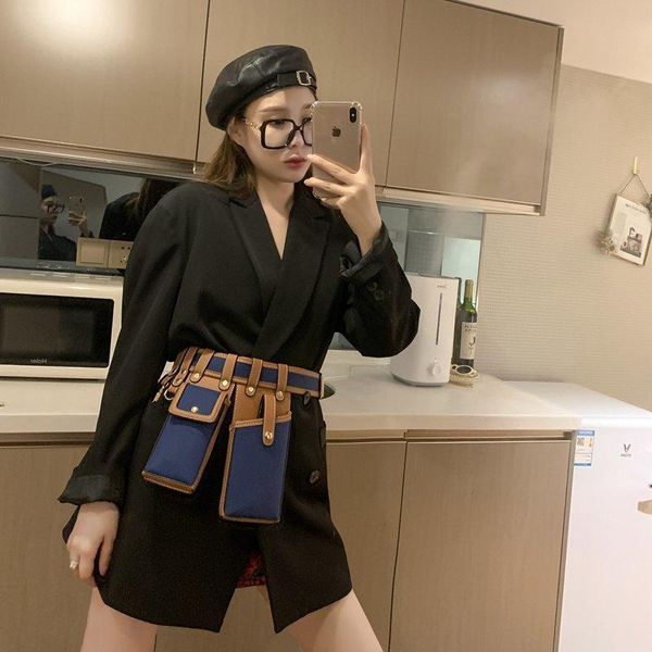 

2pswomen waist bag fashion leather belt crossbody chest bags girl fanny pack hip hop shoulder strap packs