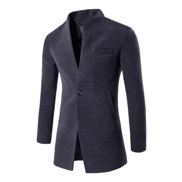 

men's wool & blends 2021 r business button cardigan jacket solid color long sleeve stand collar fashion male coats outerwear tren, Black