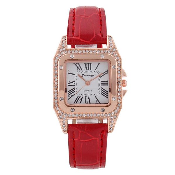 

wristwatches fashion diamond square women's watch belt quartz, Slivery;brown