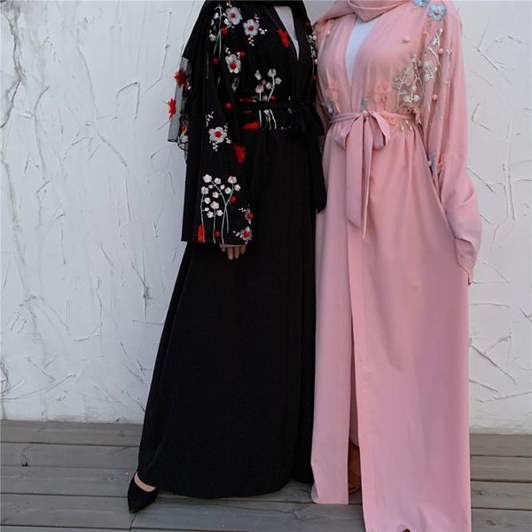 

ethnic clothing abaya ramadan eid mubarak floral pink turkey robe hijab muslim dress kimono cardigan women caftan dubai kaftan islamic, Red