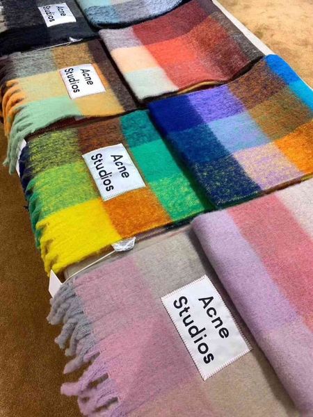 

new rainbow acne striped ac scarf cashmere shawl dual purpose women's autumn and winter thickening versatile jun, Blue;gray