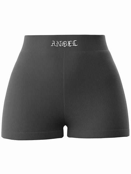 

letter embroidered rib-knit biker shorts k1ru#, Black