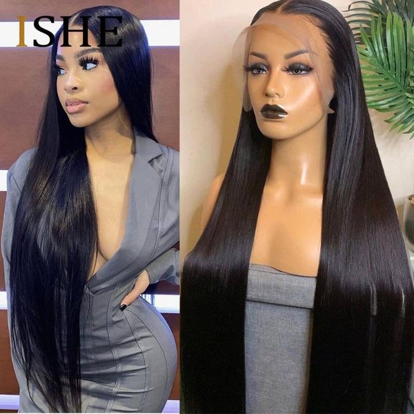 

lace wigs 13x4/13x6 straight front human hair 30 inch frontal wig brazilian for women pre plucked 250%, Black;brown