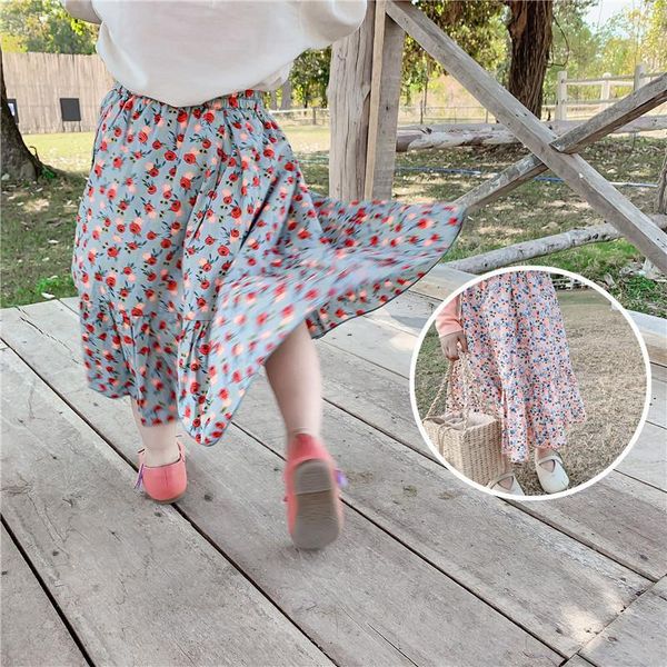 

children clothing spring 2021 girl long skirt kids broken flower skirts, Blue