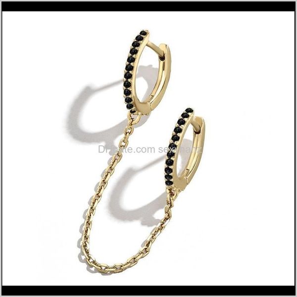 

charm jewelry drop delivery 2021 minimalism white black colorful rhinestone filled copper circle chain mini earrings for women rainbow hoop, Golden